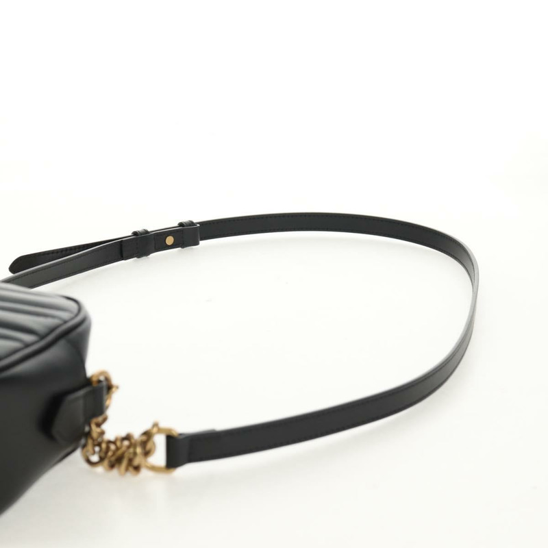 【日本直送】GUCCI GG Marmont 鏈條肩背包，黑色皮革，金色，貨號 447632，正品 am9985M-13