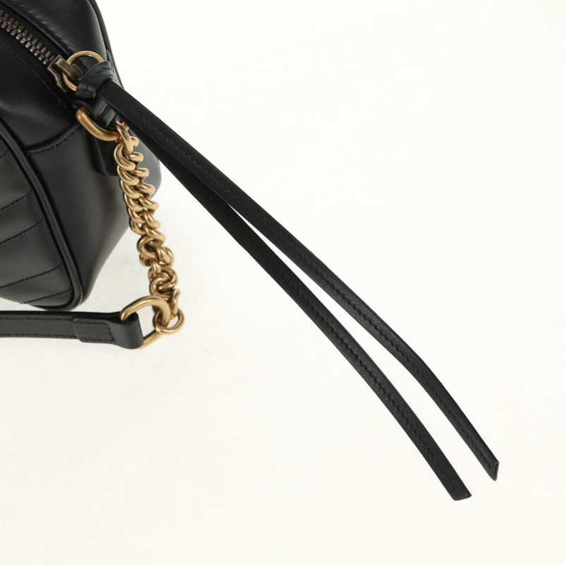 【日本直送】GUCCI GG Marmont 鏈條肩背包，黑色皮革，金色，貨號 447632，正品 am9985M-18