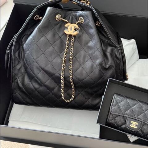 🔥新到：全🆕 Chanel/香奈兒 25bag黑金荔枝紋牛皮，尺寸：40×30 中號
