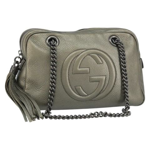 GUCCI 鏈條單肩包 皮革 金色 308983 正品 ka653