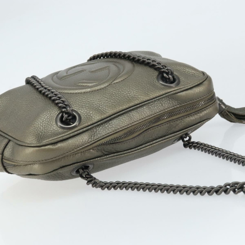 【日本直送】GUCCI 鏈條單肩包 皮革 金色 308983 正品 ka653-5