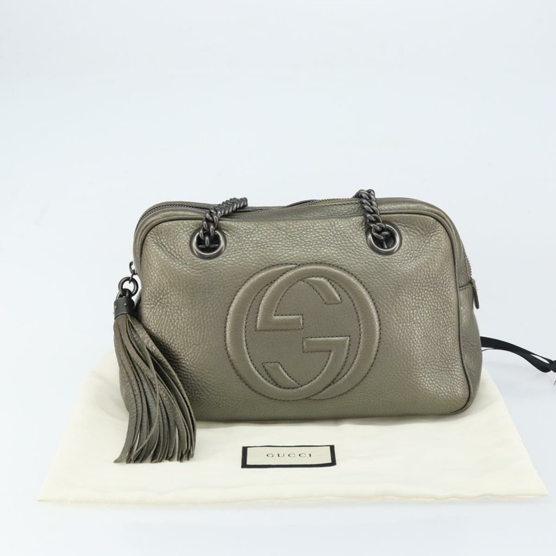 【日本直送】GUCCI 鏈條單肩包 皮革 金色 308983 正品 ka653-11