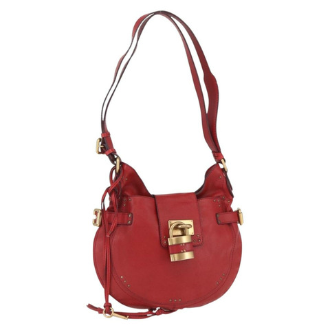 Chloe Paddington 單肩包，紅色金色皮革，正品，貨號 157807V