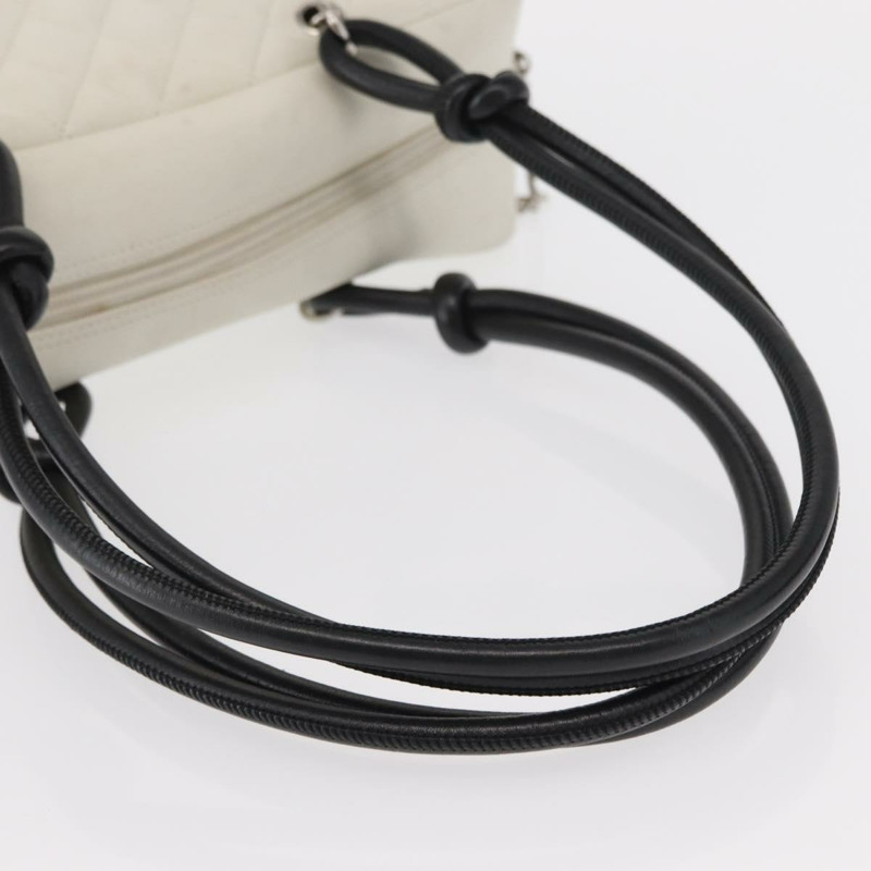 【日本直送】香奈兒 (CHANEL) 絎縫保齡球包 Cambon 系列小牛皮 白色 黑色 CC 標誌 Auth 156643V-6