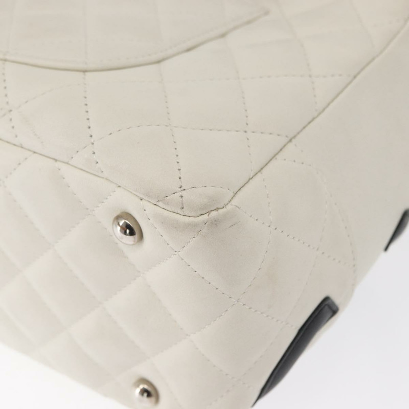 【日本直送】香奈兒 (CHANEL) 絎縫保齡球包 Cambon 系列小牛皮 白色 黑色 CC 標誌 Auth 156643V-15