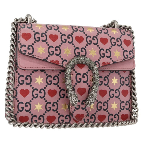 GUCCI Dionysus 鏈條單肩包 皮革 粉紅色 421970 正品 156659SAM