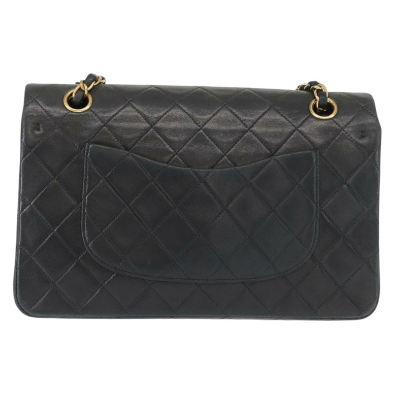 【日本直送】香奈兒 Matelasse 25 雙蓋鏈條包 羊皮 海軍藍 金色 CC 標誌 正品 158358SAV-1