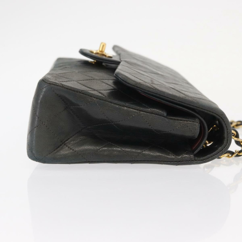 【日本直送】香奈兒 Matelasse 25 雙蓋鏈條包 羊皮 海軍藍 金色 CC 標誌 正品 158358SAV-2