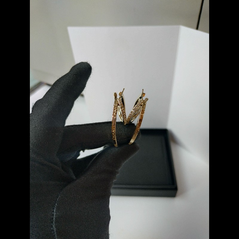 Chanel 淡金大C水鑽雙C耳環-2