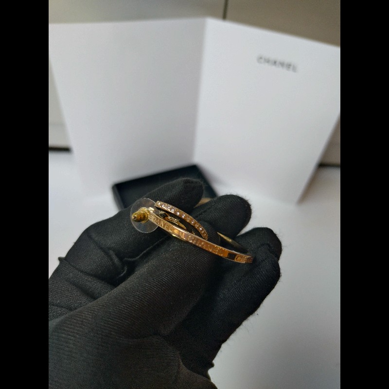 Chanel 淡金大C水鑽雙C耳環-8