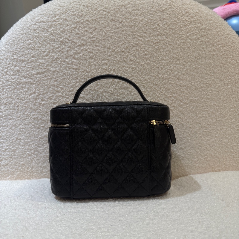 🔥新到:99新25年晶片 Chanel/香奈兒 黑金荔枝牛皮 大號化妝盒,尺寸:21*15*14cm-2