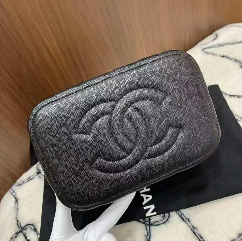 🔥新到:99新25年晶片 Chanel/香奈兒 黑金荔枝牛皮 大號化妝盒,尺寸:21*15*14cm-5