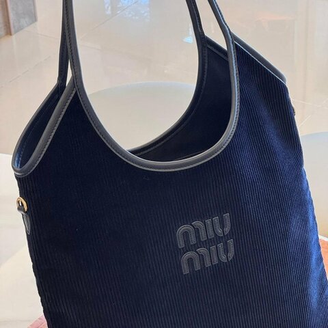 *SHIHNA名牌精品* Miu Miu 海軍藍燈芯絨Ivy 手提袋