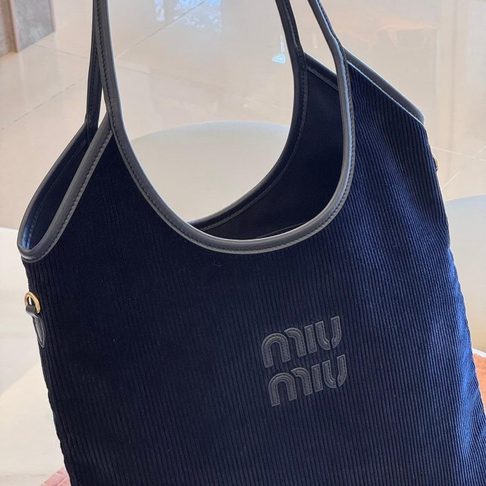 *SHIHNA名牌精品* Miu Miu 海軍藍燈芯絨Ivy 手提袋-0