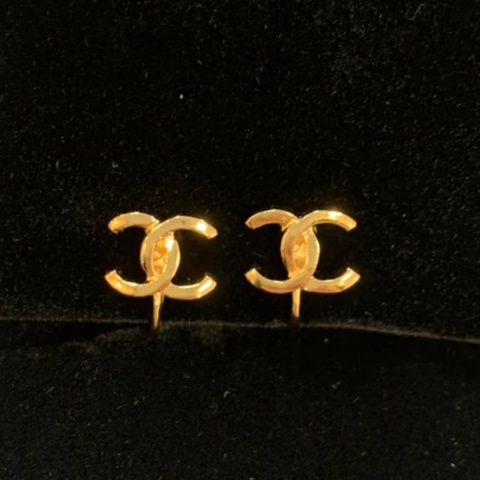 Chanel vintage 小logo 24k金耳環 耳夾