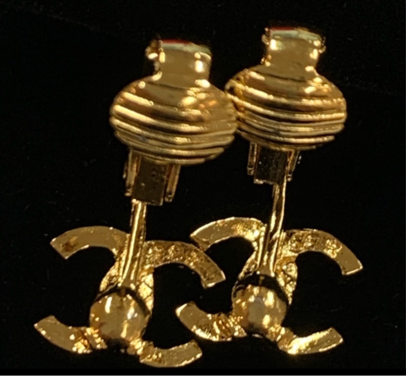 Chanel vintage 小logo 24k金耳環 耳夾-5