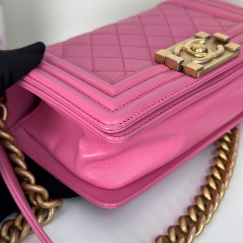 Chanel Leboy牛皮 粉色金扣 20cm-6