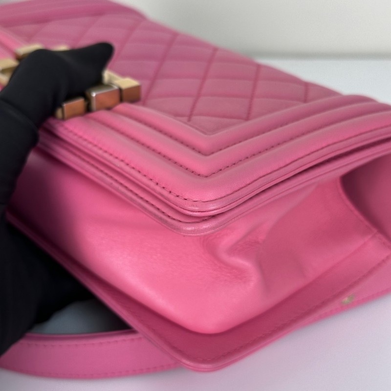 Chanel Leboy牛皮 粉色金扣 20cm-7