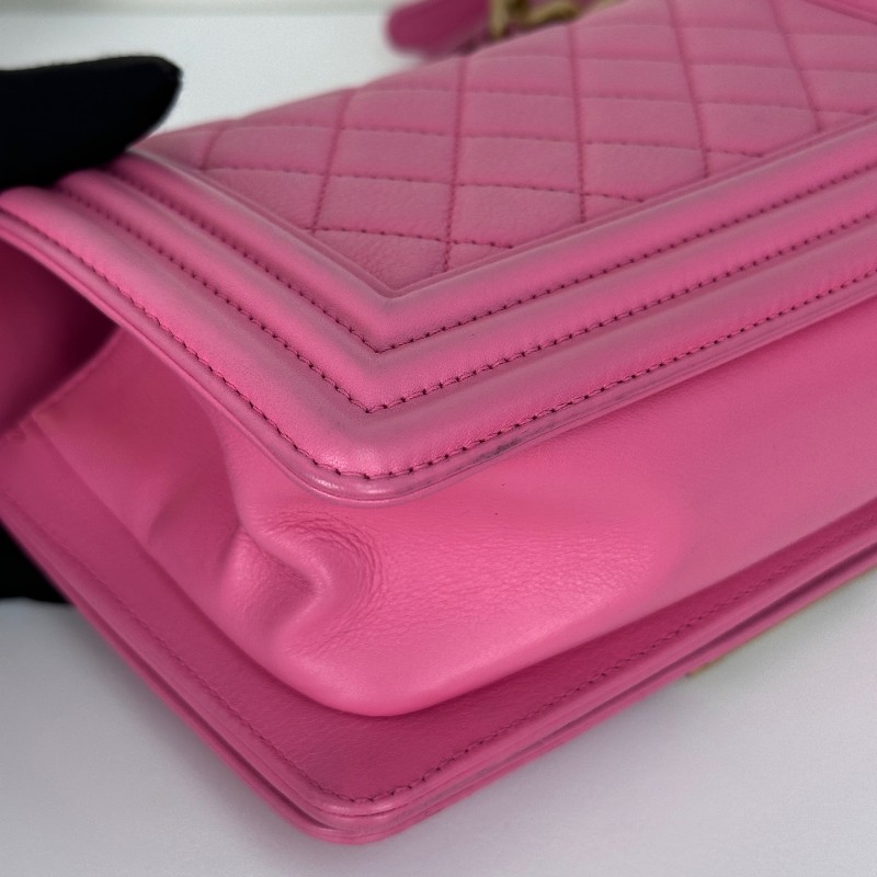 Chanel Leboy牛皮 粉色金扣 20cm-8