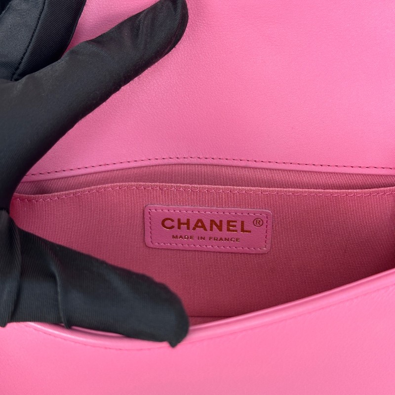 Chanel Leboy牛皮 粉色金扣 20cm-14