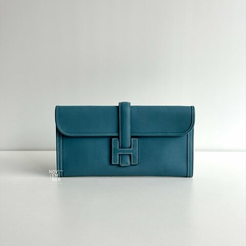 99新🆕 Hermès 愛馬仕 Jige 手拿包 牛仔藍