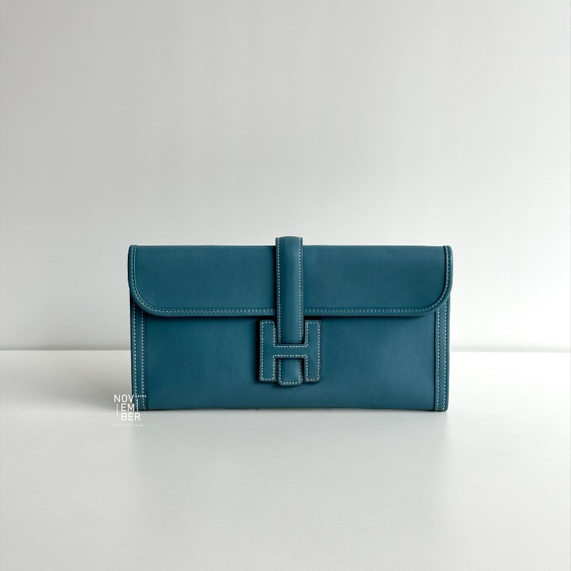 99新🆕 Hermès 愛馬仕 Jige 手拿包 牛仔藍-0