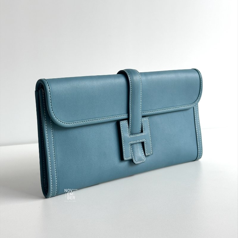 99新🆕 Hermès 愛馬仕 Jige 手拿包 牛仔藍-1
