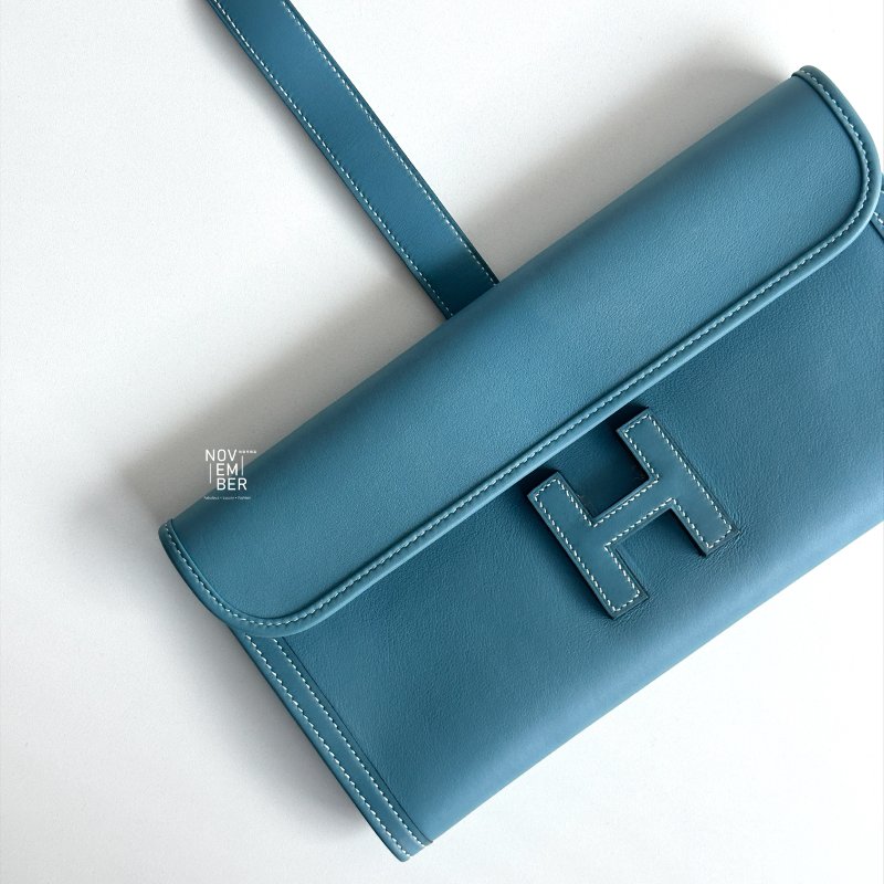 99新🆕 Hermès 愛馬仕 Jige 手拿包 牛仔藍-4