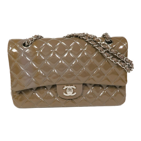 CHANEL 漆皮皮革Classic 25銀扣鏈帶肩背袋