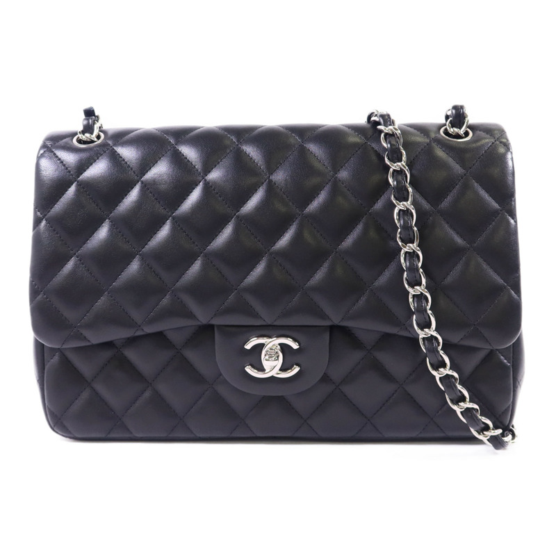 CHANEL 羊皮皮革Large Classic銀扣鏈帶手挽肩背兩用袋-0