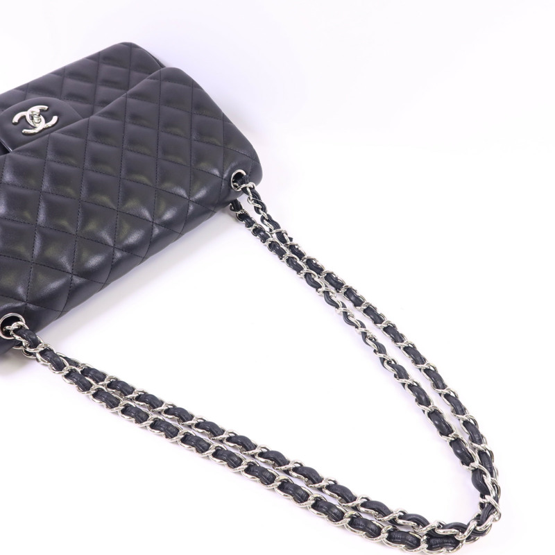 CHANEL 羊皮皮革Large Classic銀扣鏈帶手挽肩背兩用袋-5