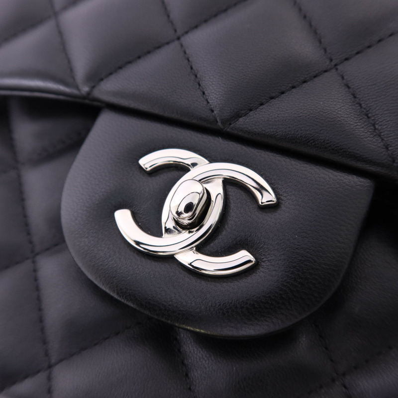 CHANEL 羊皮皮革Large Classic銀扣鏈帶手挽肩背兩用袋-10