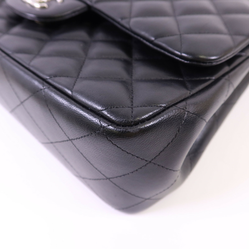 CHANEL 羊皮皮革Large Classic銀扣鏈帶手挽肩背兩用袋-11