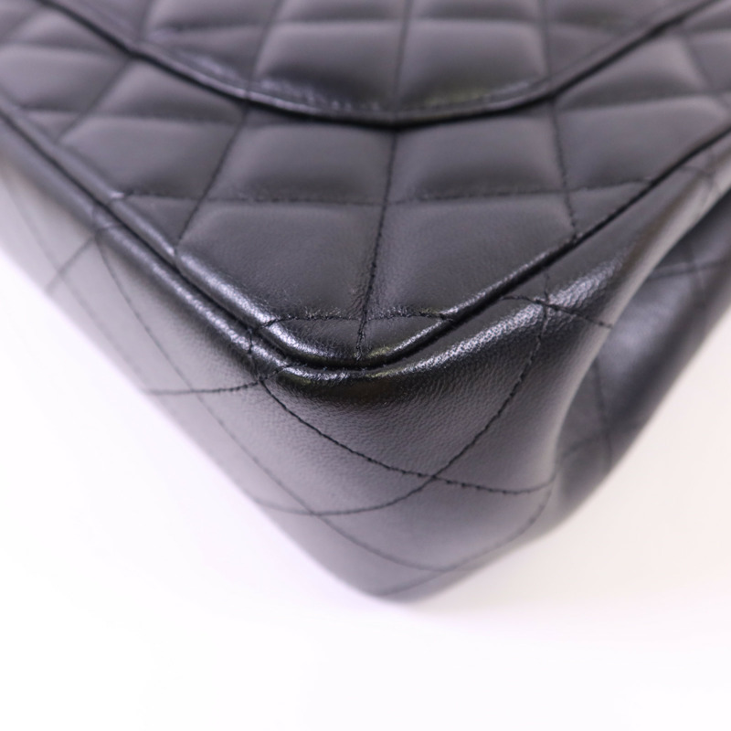 CHANEL 羊皮皮革Large Classic銀扣鏈帶手挽肩背兩用袋-13