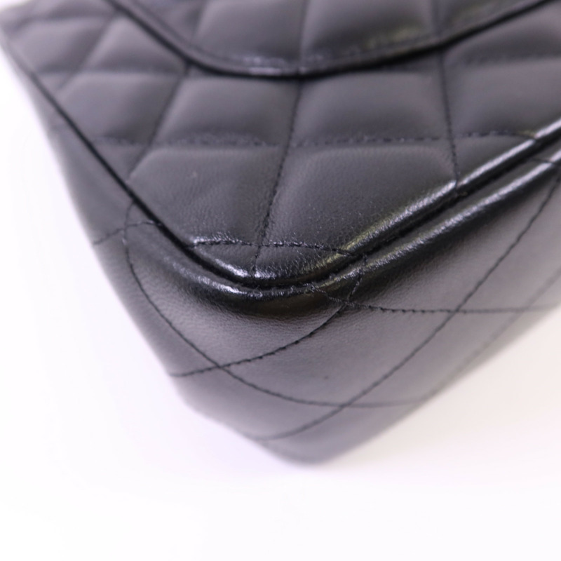 CHANEL 羊皮皮革Large Classic銀扣鏈帶手挽肩背兩用袋-14