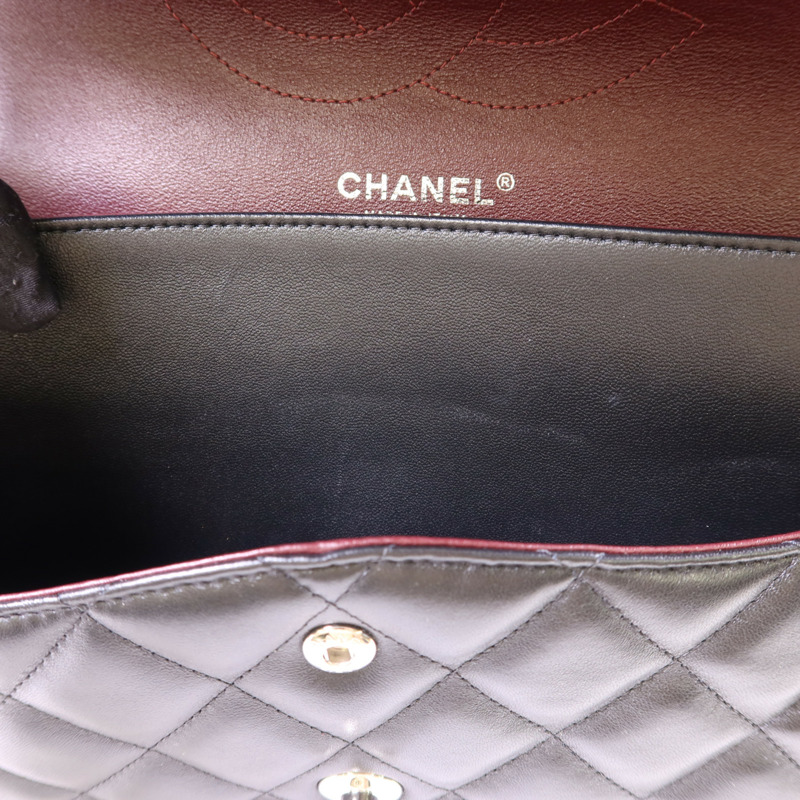 CHANEL 羊皮皮革Large Classic銀扣鏈帶手挽肩背兩用袋-15