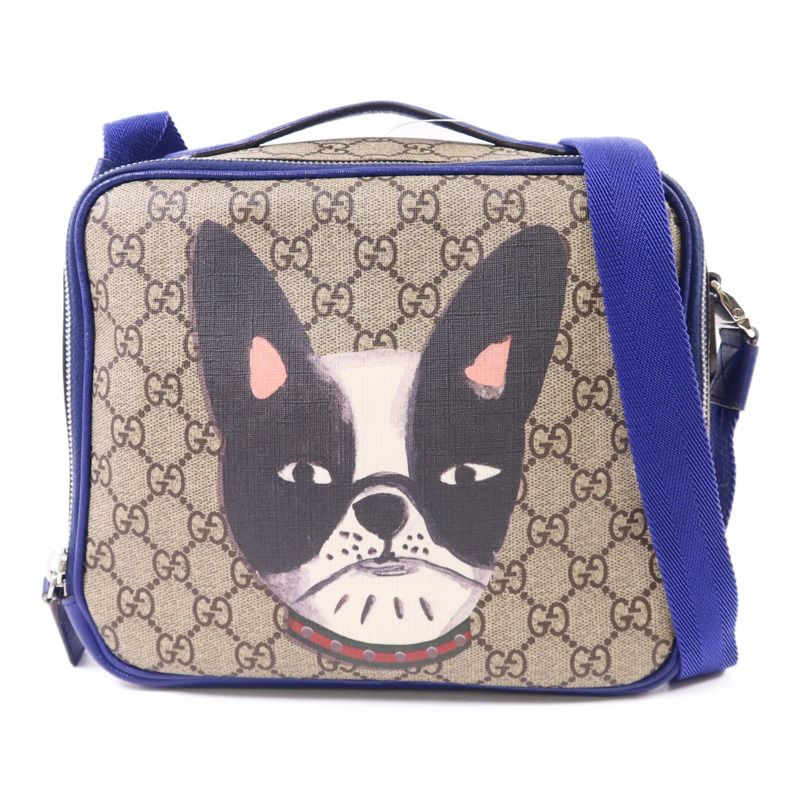 GUCCI 塗層帆布GG Supreme Dog Printed Bag銀扣肩背袋432688-0