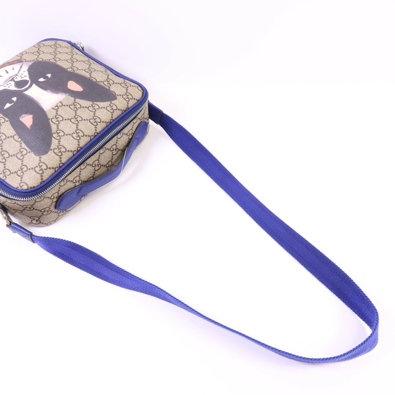 GUCCI 塗層帆布GG Supreme Dog Printed Bag銀扣肩背袋432688-4