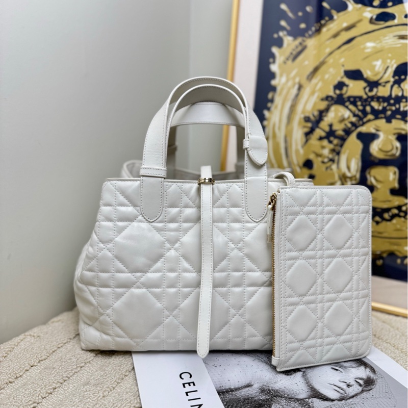 【87🆕】Dior Toujours中號購物袋托特包 白色金扣羊皮 手提包-1