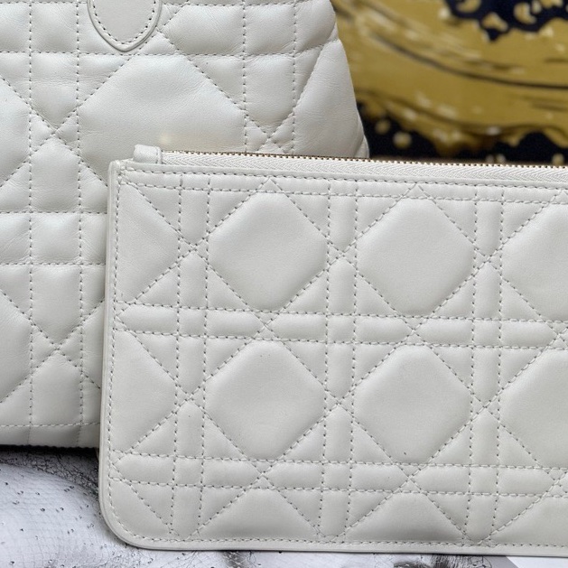 【87🆕】Dior Toujours中號購物袋托特包 白色金扣羊皮 手提包-2