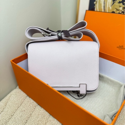 【閒置❤️全套】Hermes Geta木屐包山羊皮銀扣09夢幻紫內拼餅乾色斜挎包