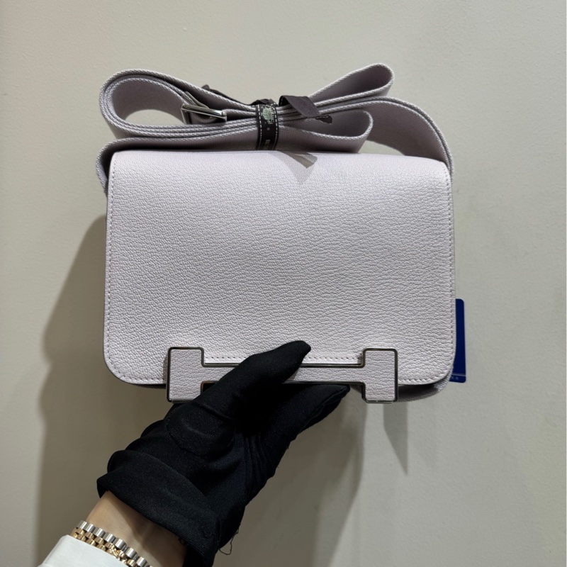 【閒置❤️全套】Hermes Geta木屐包山羊皮銀扣09夢幻紫內拼餅乾色斜挎包-2