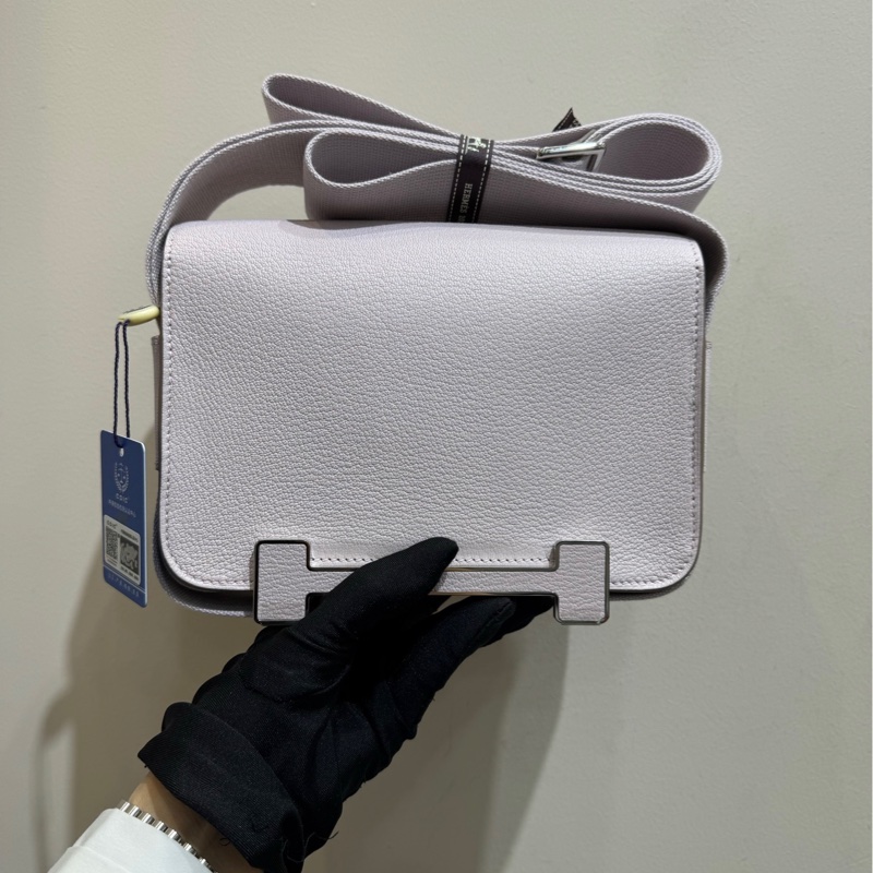 【閒置❤️全套】Hermes Geta木屐包山羊皮銀扣09夢幻紫內拼餅乾色斜挎包-3