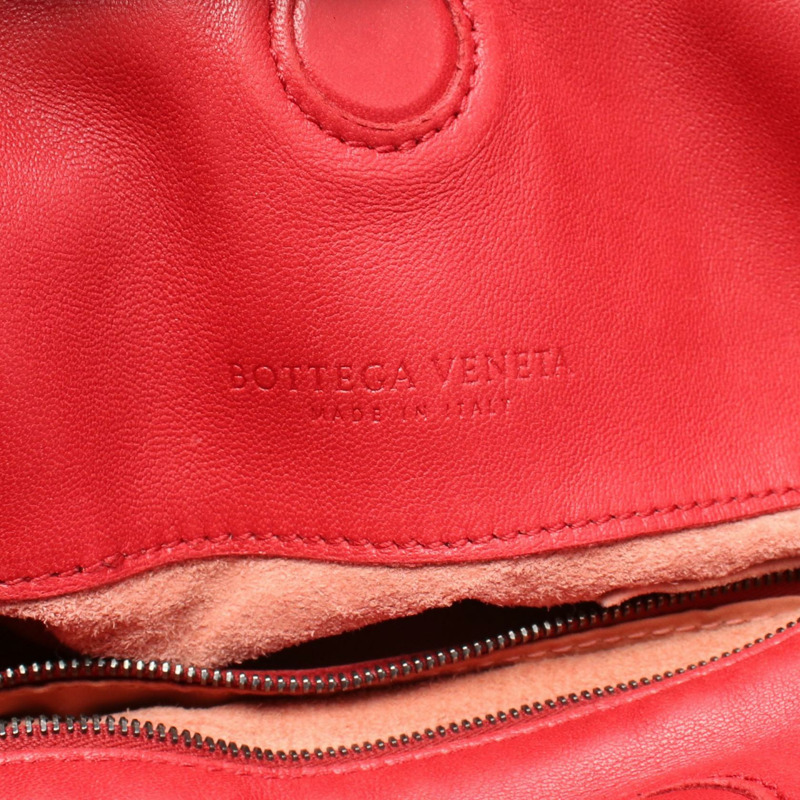 BOTTEGA VENETA 中 Campana Intrecciato 皮革單肩包 紅色 二手 女士-3