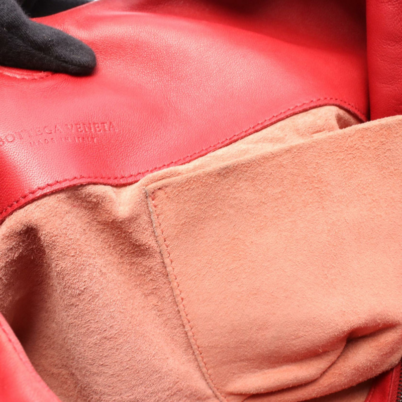 BOTTEGA VENETA 中 Campana Intrecciato 皮革單肩包 紅色 二手 女士-4