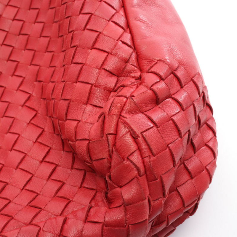 BOTTEGA VENETA 中 Campana Intrecciato 皮革單肩包 紅色 二手 女士-5