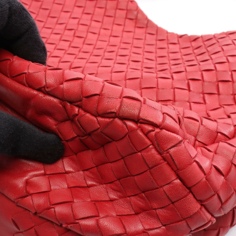 BOTTEGA VENETA 中 Campana Intrecciato 皮革單肩包 紅色 二手 女士-6