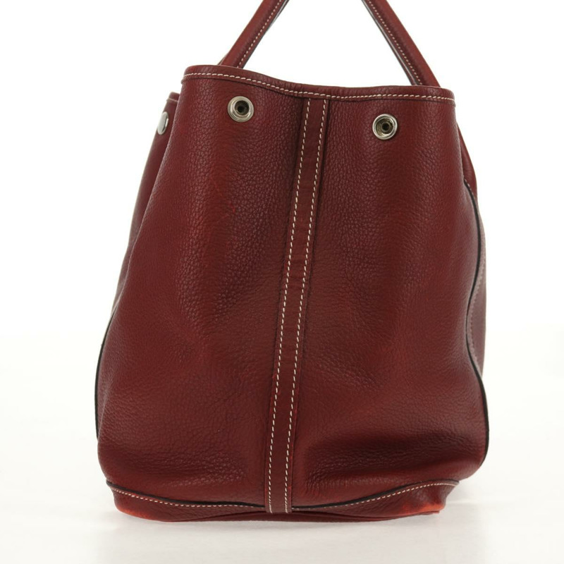 【日本直送】愛馬仕 Garden Party PM 手提包，酒紅色，銀色皮革，正品，貨號 153742V-2