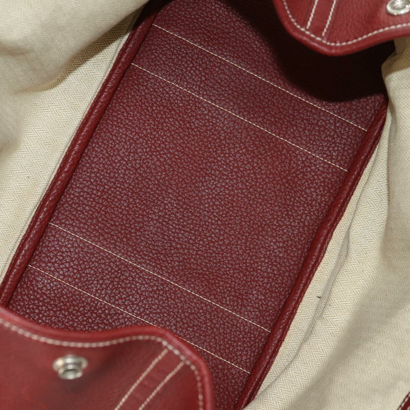 【日本直送】愛馬仕 Garden Party PM 手提包，酒紅色，銀色皮革，正品，貨號 153742V-9