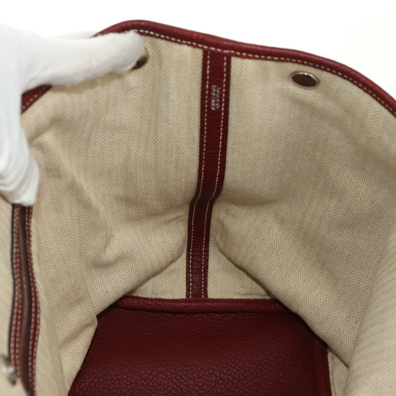 【日本直送】愛馬仕 Garden Party PM 手提包，酒紅色，銀色皮革，正品，貨號 153742V-18